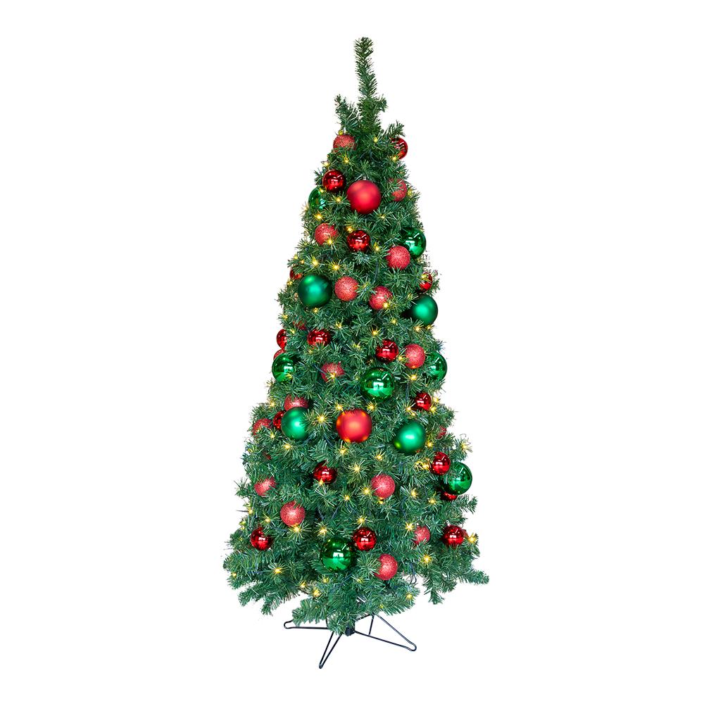 Tree Christmas Slimline Lit Traditional Red