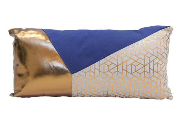 Cushion Rectangle Geo Pattern Blue & Gold