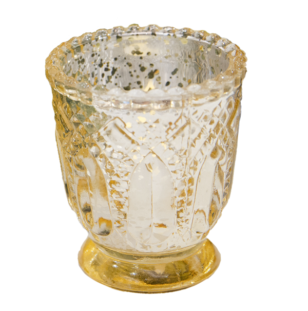 Tea Light Holder Heirloom Glass Gold