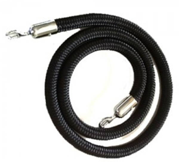 Bollard Rope Plain Black Braid & Silver Ends