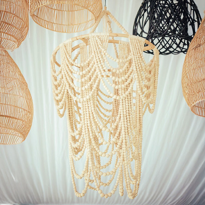 Chandelier Double Ring Beaded Natural
