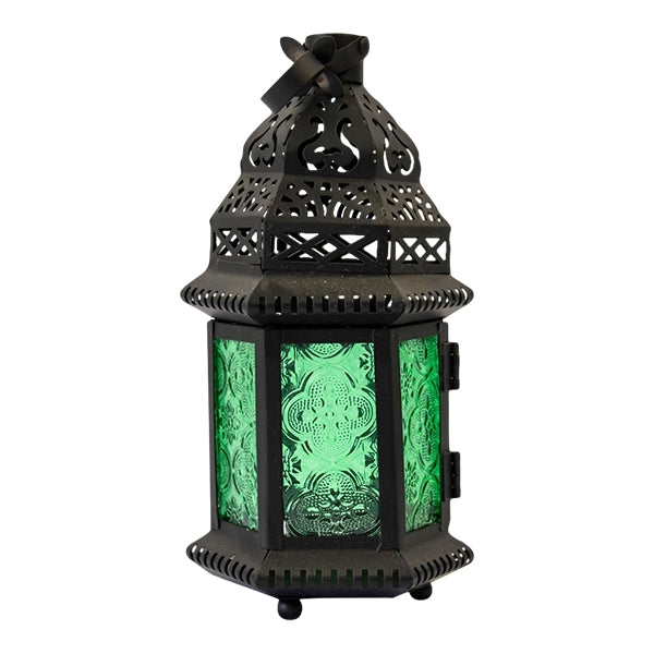 Lantern Metal Black Glass Green