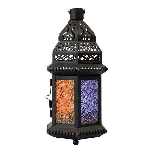 Lantern Metal Black Coloured Glass