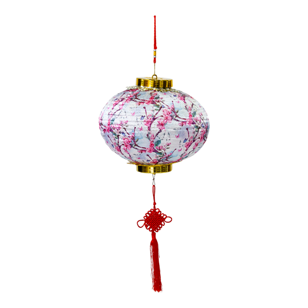 Lantern Chinese Floral Silk White & Pink 36cmØ