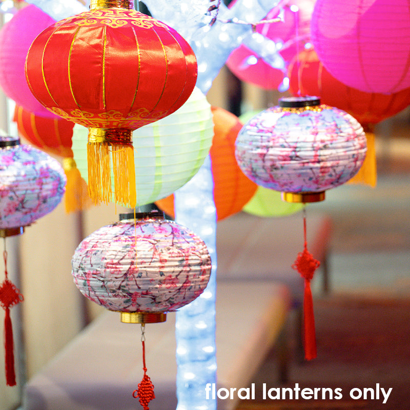 Lantern Chinese Floral Silk White & Pink 36cmØ