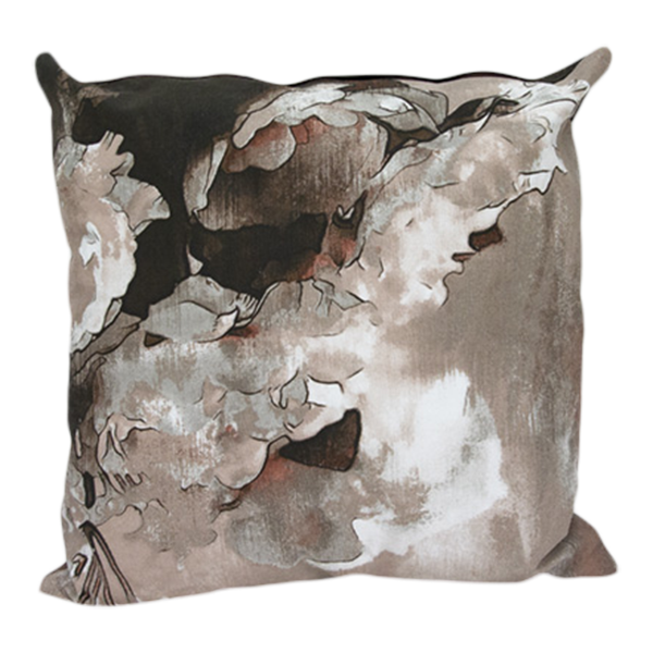 Cushion Painted Print White, Blush Pink & Brown