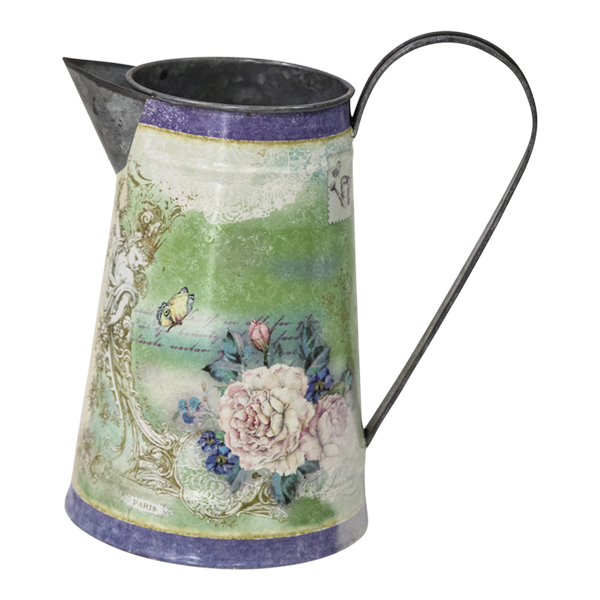 Jug Tin Floral Print Green & Purple