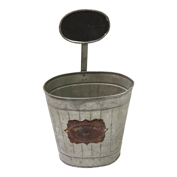 Planter Tin Silver & Red Print