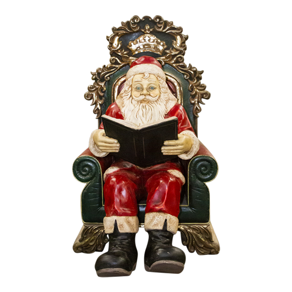 Santa with Book on Throne Resin Red & Green