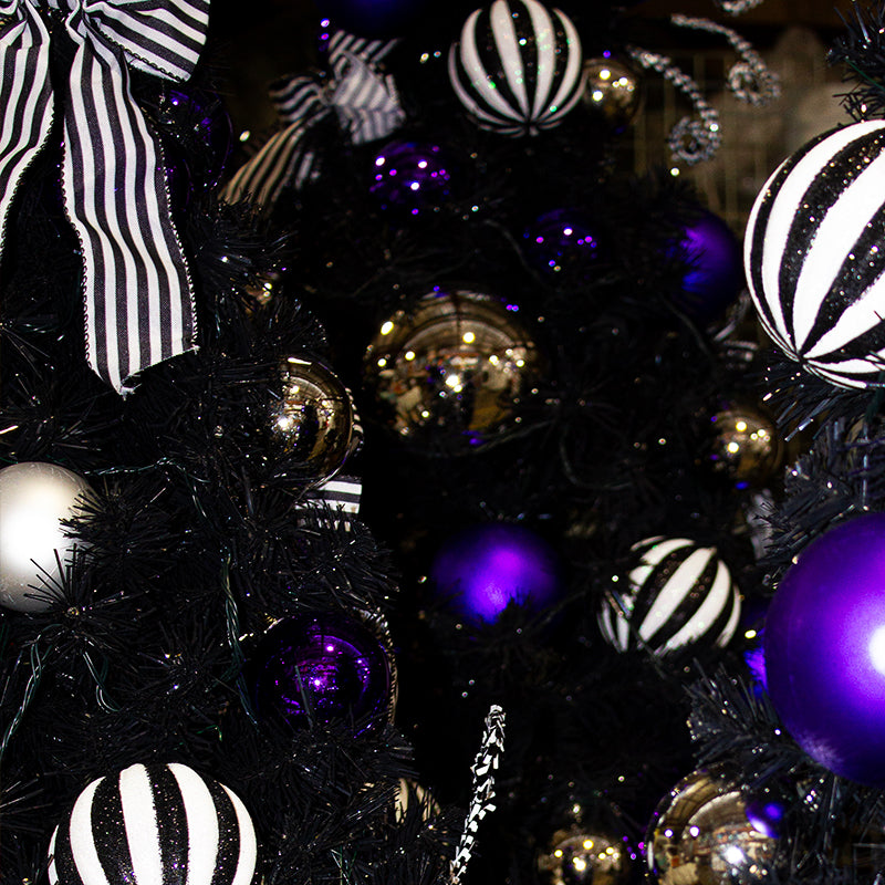 Tree Christmas Black Slimline Lit Purple Silver Black White 1.8m