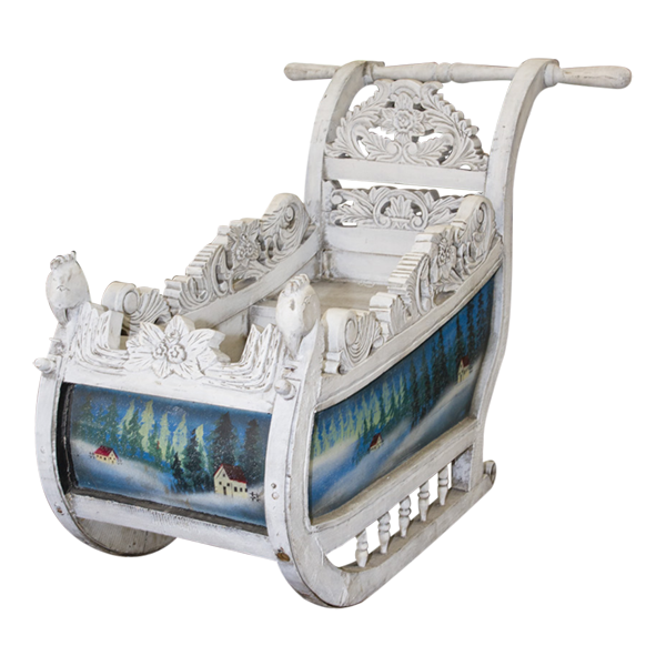 Sleigh Antique Timber White & Blue