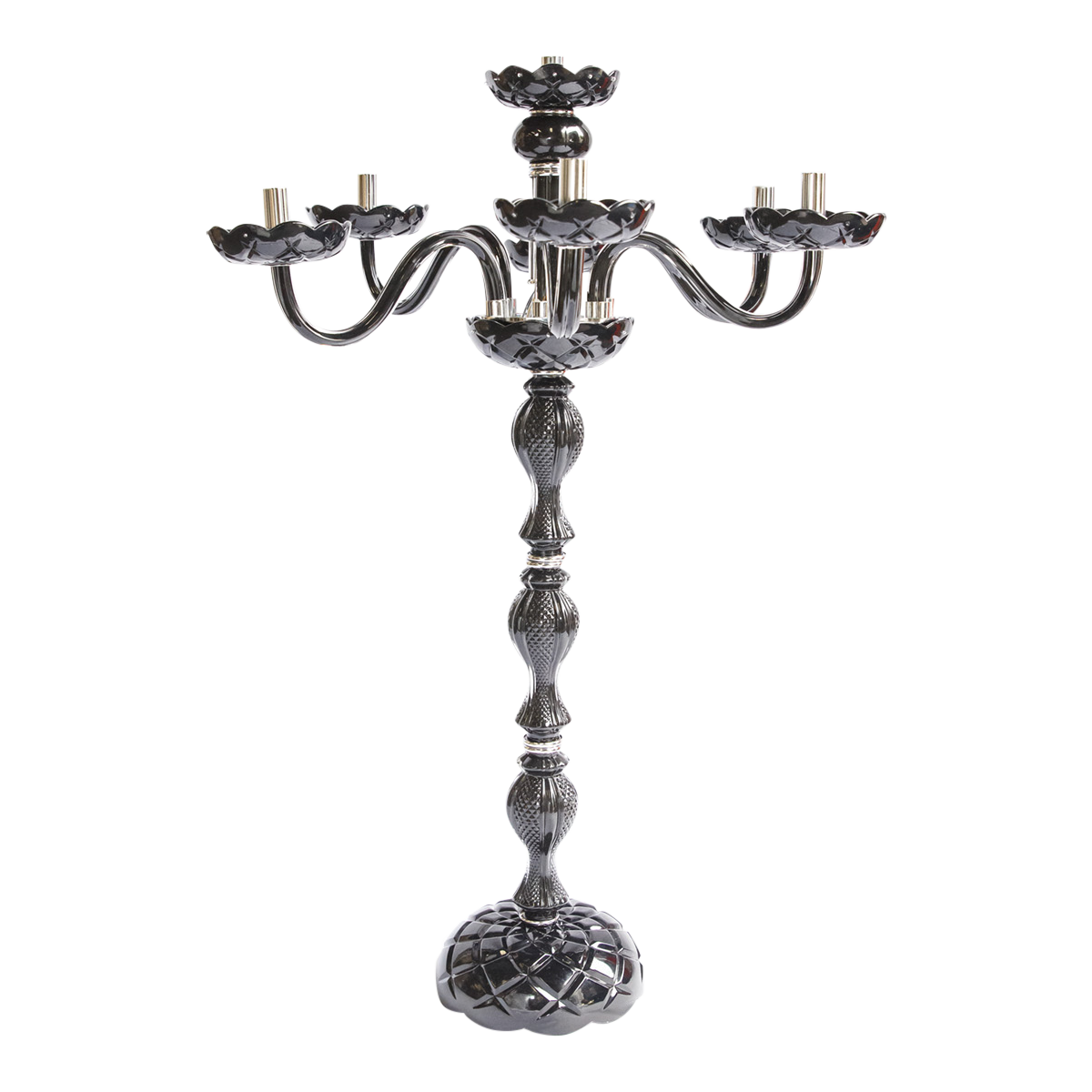 Candelabra 6 Prong Embossed Glass Black