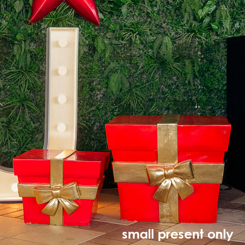 Present Fiberglass Red with Gold Bow Small