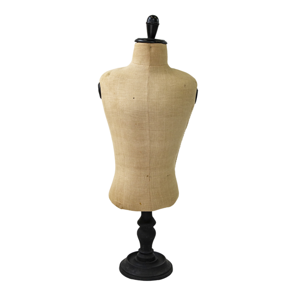 Mannequin Bust Calico Natural on Stand Timber Black