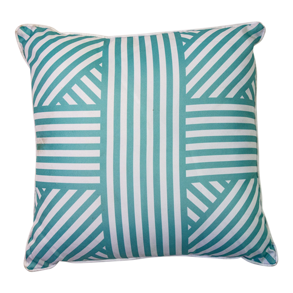Cushion Line Pattern White & Aqua