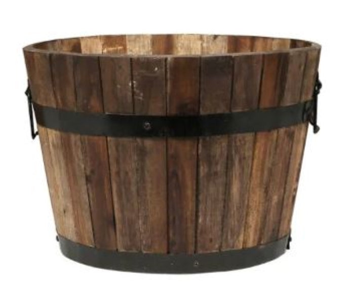 Planter Wine Barrel Half Timber Brown