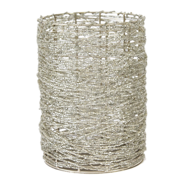 Candle Holder Beaded Silver