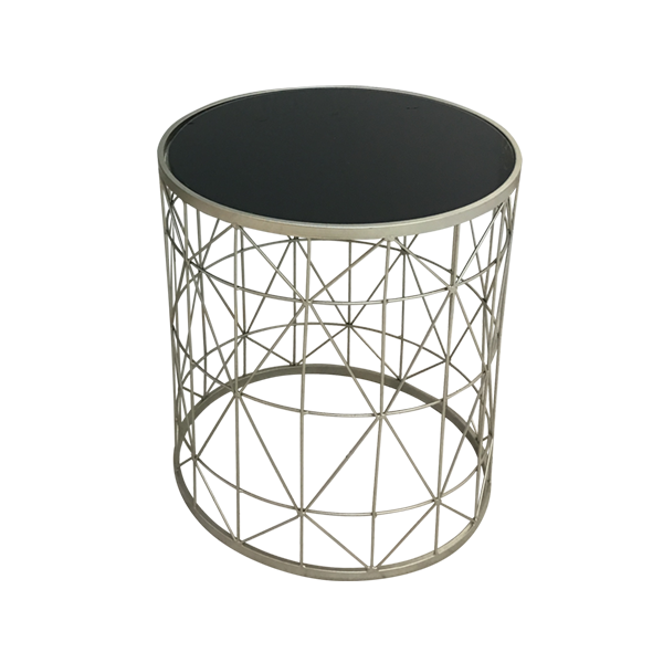 Table Wire Brushed Nickel Black Glass Top