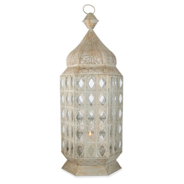 Lantern Metal Etched Antique White