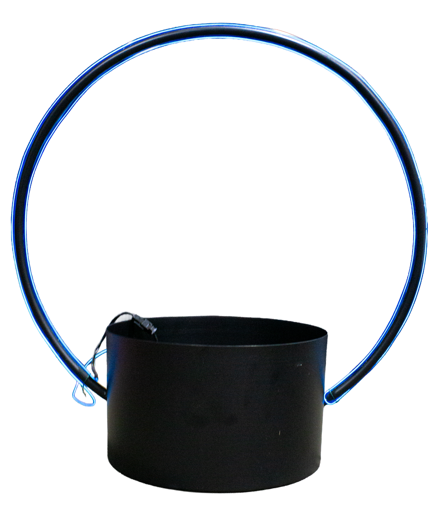 Pot Circle Metal Black with Blue Neon Lights