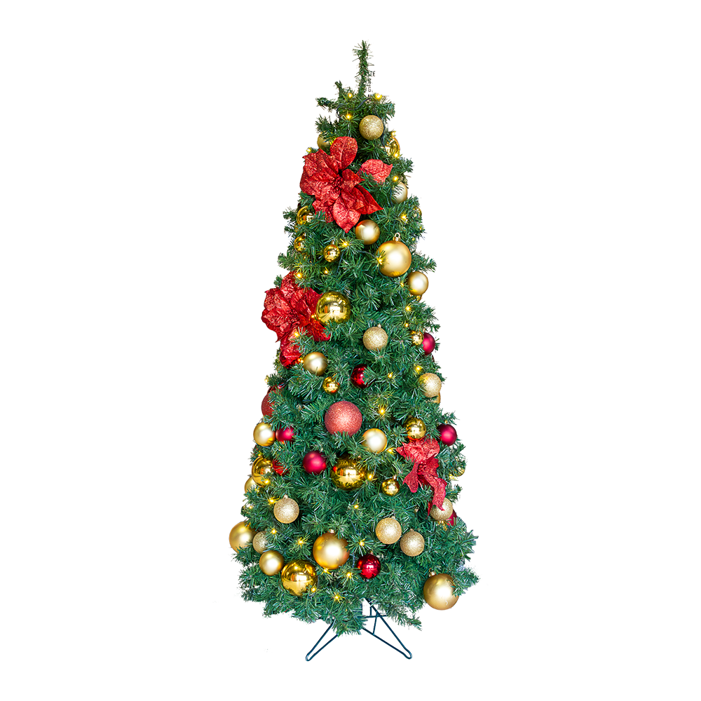 Tree Christmas Slimline Traditional Lit Poinsettia