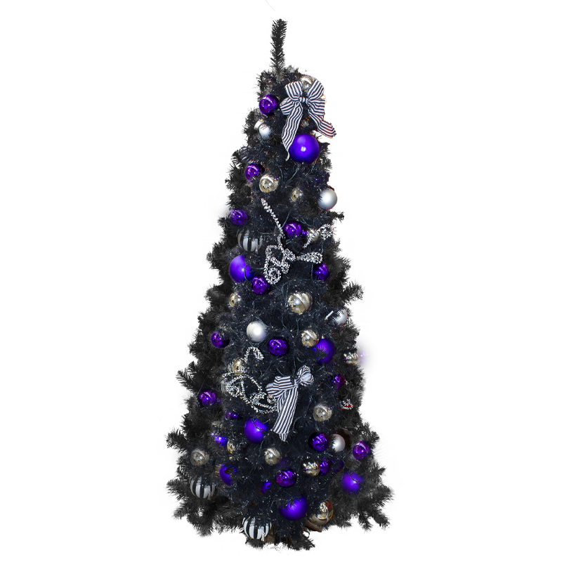 Tree Christmas Black Slimline Lit Purple Silver Black White 1.8m