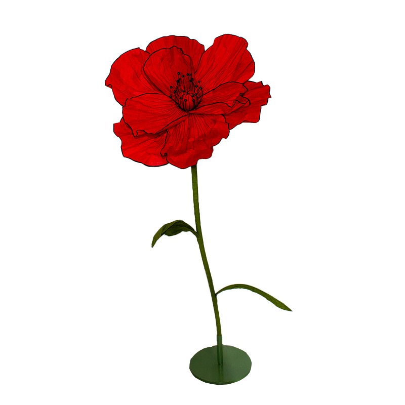 Giant Red Poppy flower Free Standing with Stand 130cm X 40cm