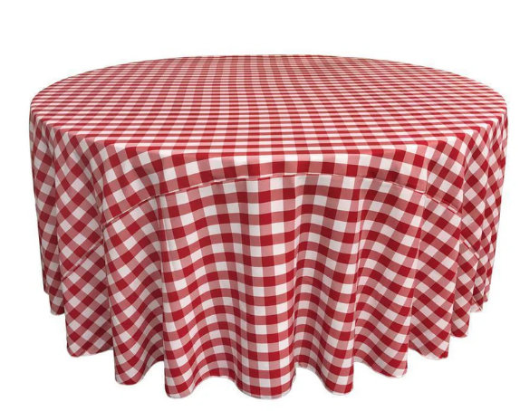 Polyester Red Checkered Round Tablecloth