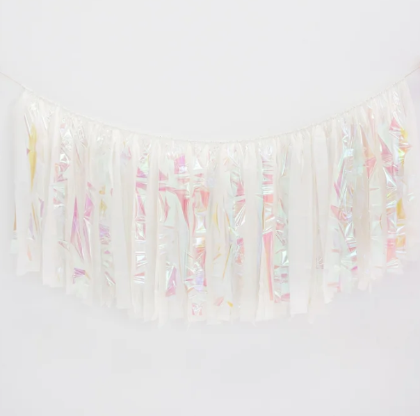 Garland Tinsel Fringe White Iridescent