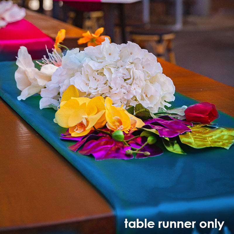 Linen Table Runner Silk Aqua