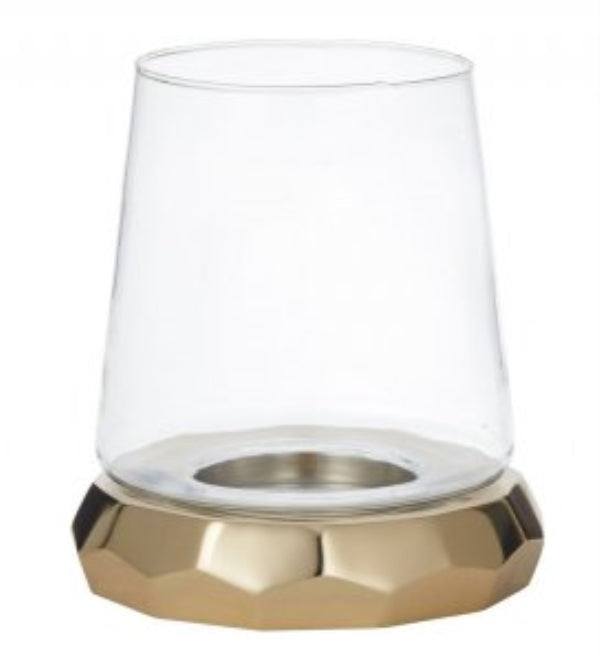 Candle Holder Hurricane Glass with Gold Base