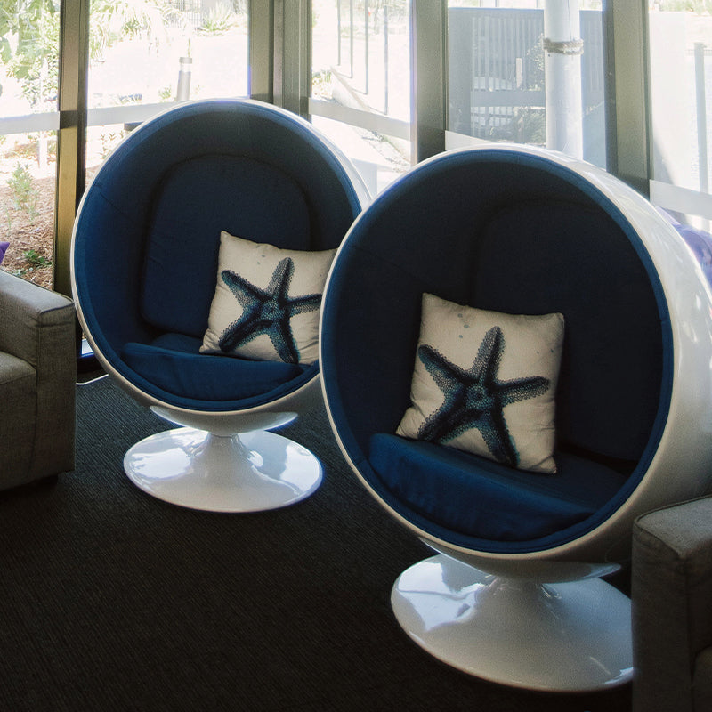 Chair Egg Fibreglass Shell with Fabric Interior Blue & White