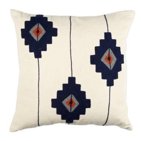 Cushion Aztec White with Navy & Orange Print