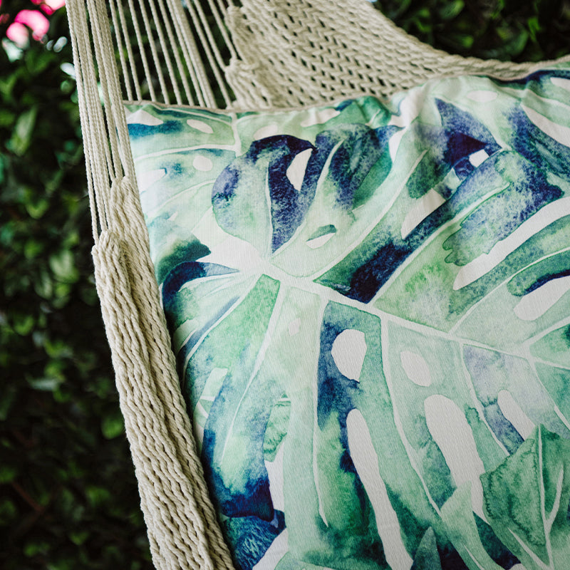 Cushion Monstera Leaf Blue & Green