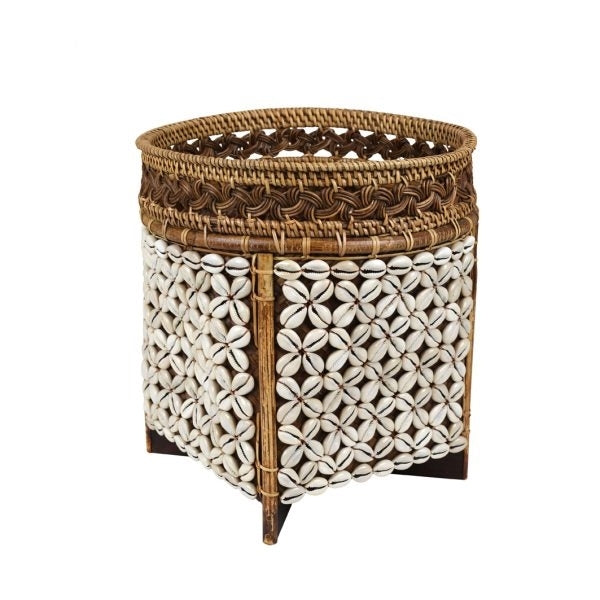 Planter Woven Cowrie Shell Brown & White