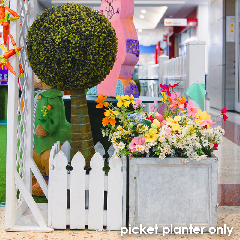 Planter Picket Fence Timber White