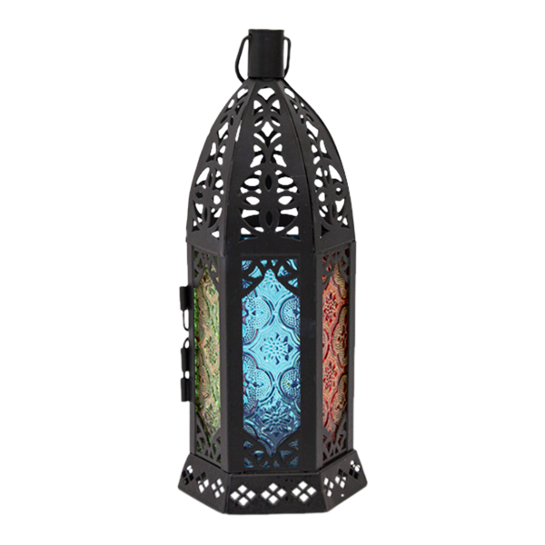 Lantern Metal Black Coloured Glass