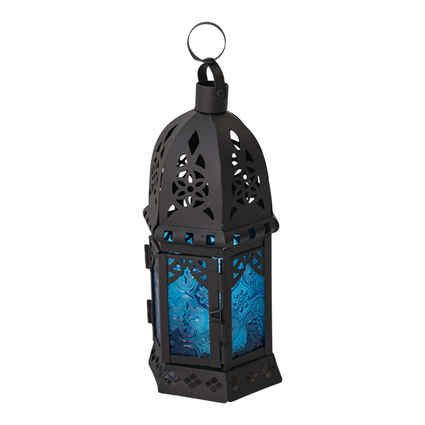 Lantern Metal Black Glass Blue