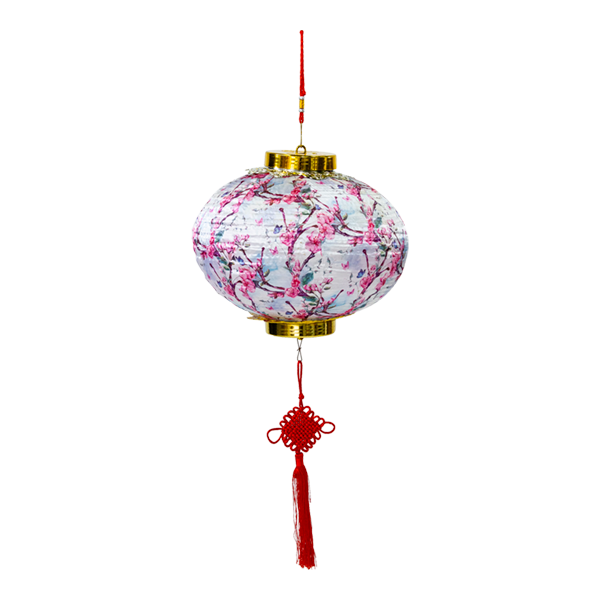 Lantern Chinese Floral Silk White & Pink