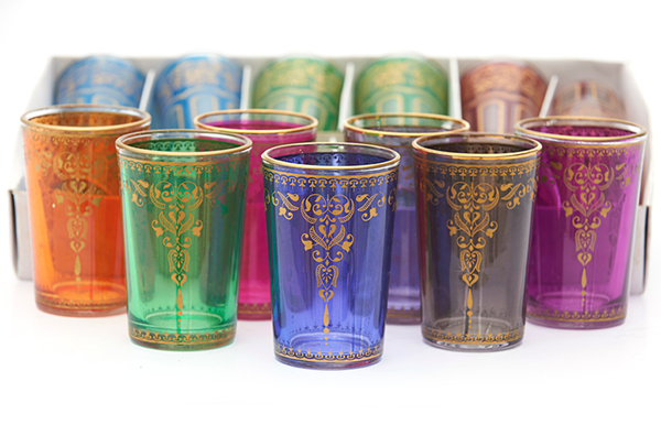 Turkish Design Glass with Gold Detailing in Assorted Colours