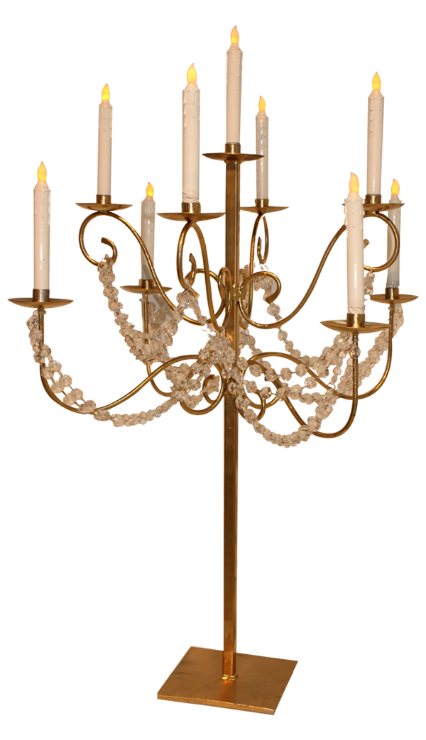 Candelabra 9 Prong Gold with Crystals