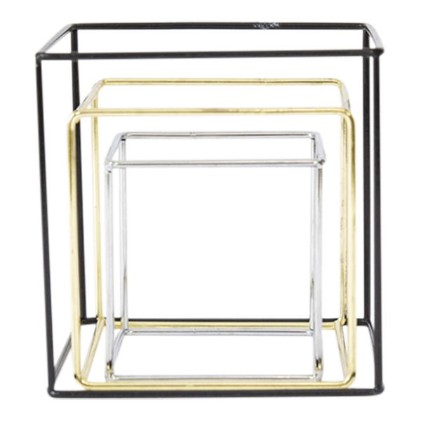 Cube geometric set of 3 Metal Gold Black Silver