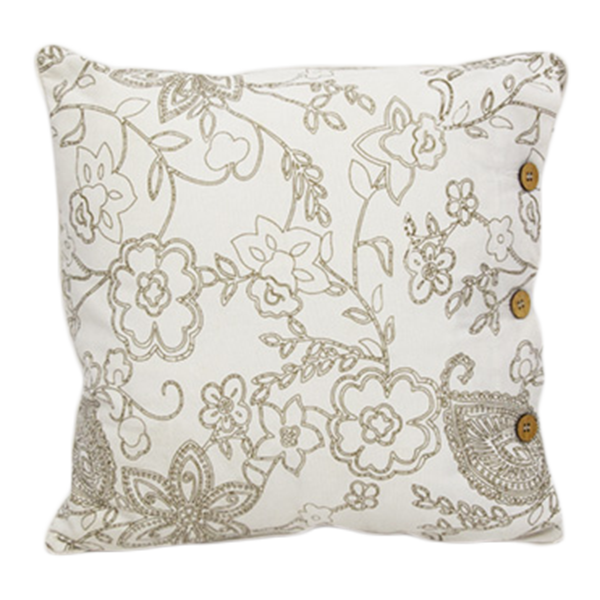 Cushion Floral White & Brown