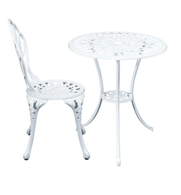 Table & Chair Set White Cast Aluminium