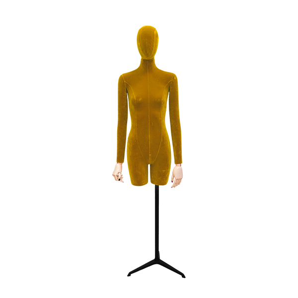 Mannequin Bust Female on Stand Velvet Mustard