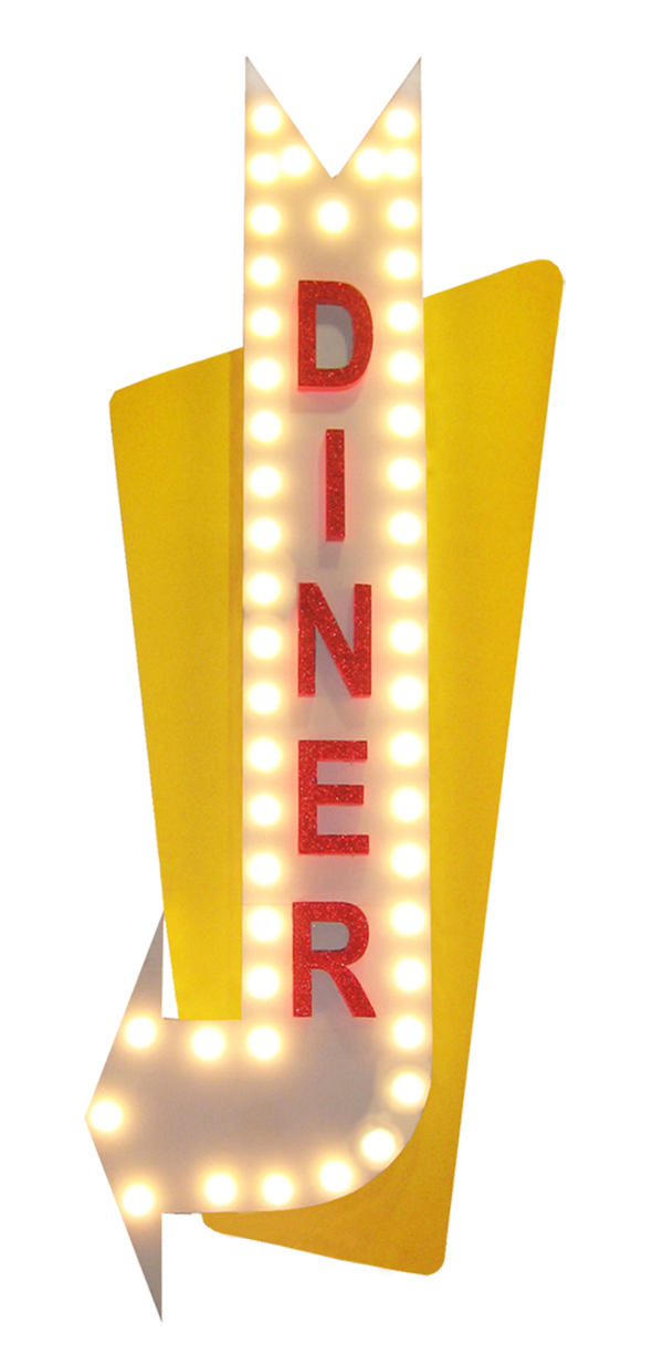 Sign Lit Diner MDF Yellow & Red