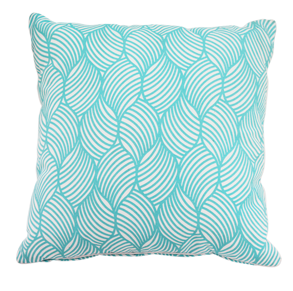 Cushion Leaf Wave Pattern White & Aqua