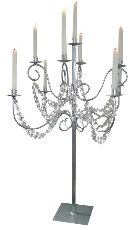Candelabra 9 Prong Silver with Crystals