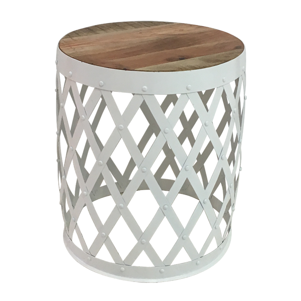 Table Metal Lattice White Wood Top