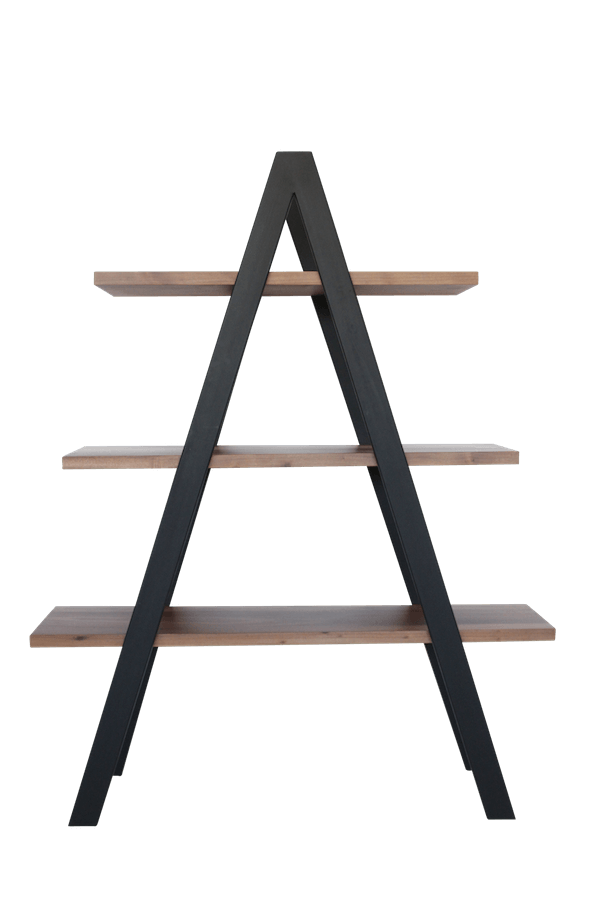 A Frame Metal Black with Wood Shelves
